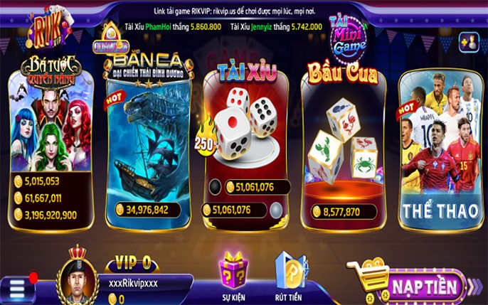 Rikvip - Cổng game bài đổi thưởng ăn tiền cực chất 2023 5 Các trò chơi có tại cổng game Rikvip
