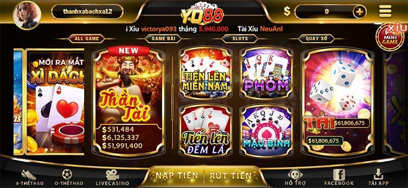 Yo88 - Game bài đổi thưởng siêu hot trên thị trường 3 Game ở Yo88 rất đa dạng