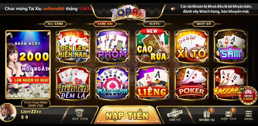 Giới thiệu về Top88 - cổng game cá cược tuyệt vời hiện nay 3 Số lượng trò chơi mà Top88 cung cấp vô cùng đa dạng