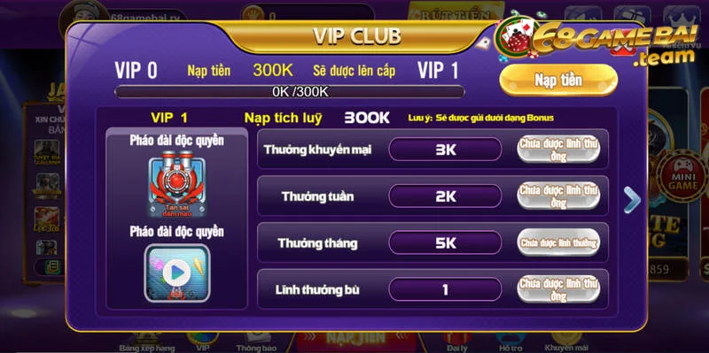 Chế độ Vip 68 game bài - Nhận hàng ngàn ưu đãi hấp dẫn 3 Thông tin phần thưởng khi trở thành Chế độ Vip cấp 1